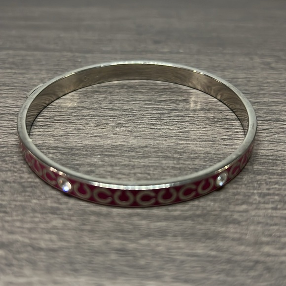 Coach Silver C and Magenta Enamel Bangle Bracelet with Rhinestones - Picture 4 of 5